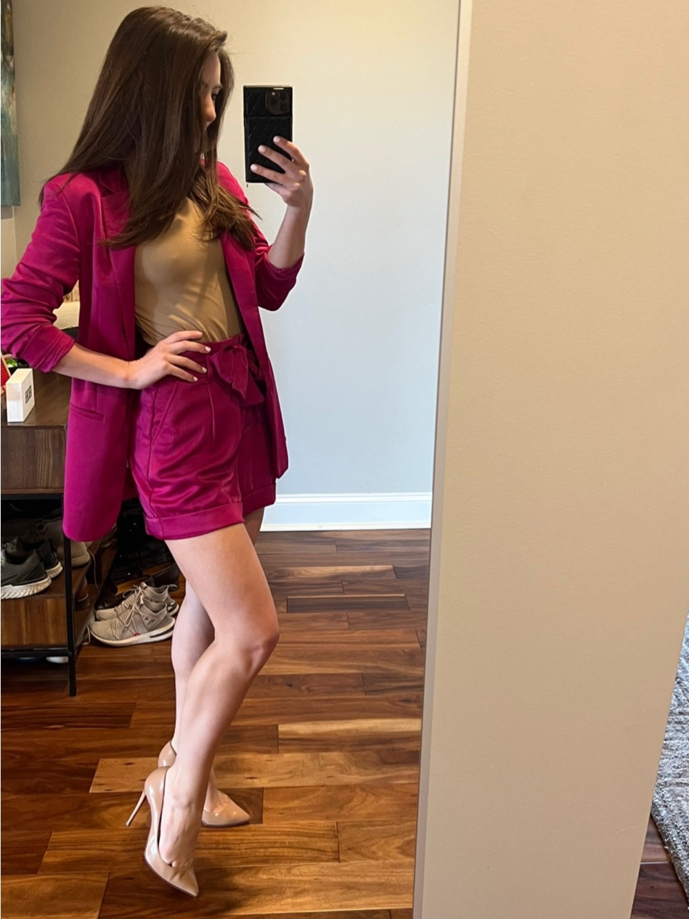 Express Magenta Suit Set XS Blazer, 2 Shorts